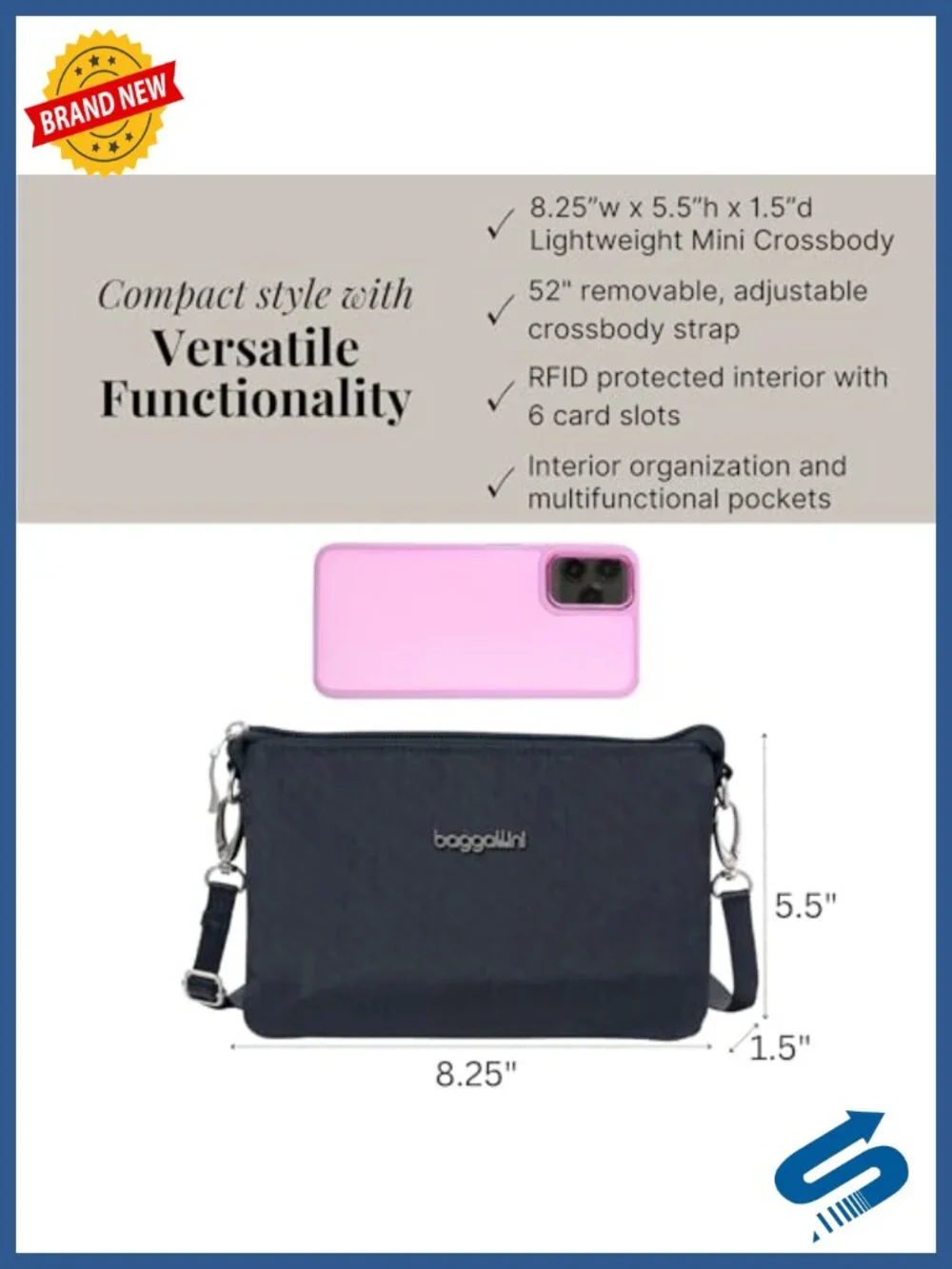 Lightweight Nylon Mini Crossbody Bag RFID Blocking Convertible Wristlet Clutch